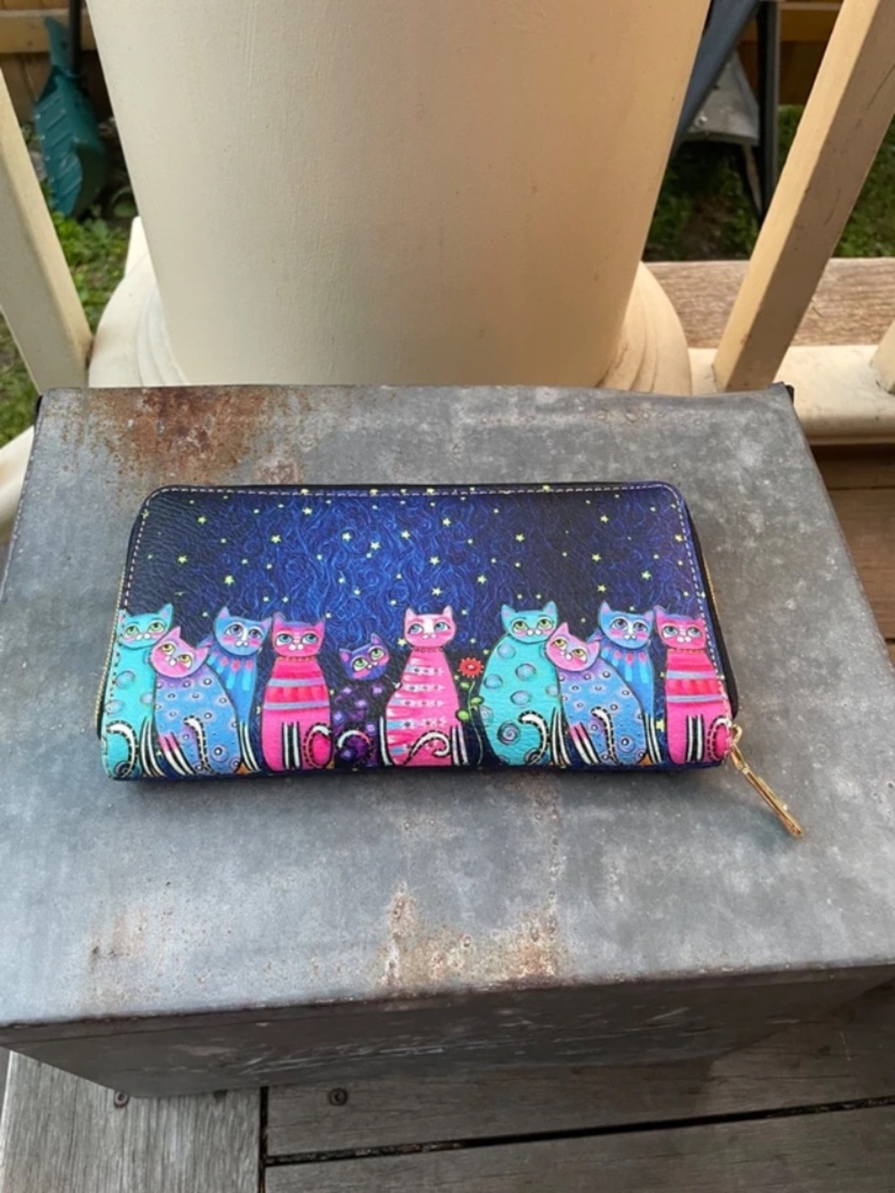 Blue, Pink Multicolor Cats Long Wallet - Picture 3 of 4